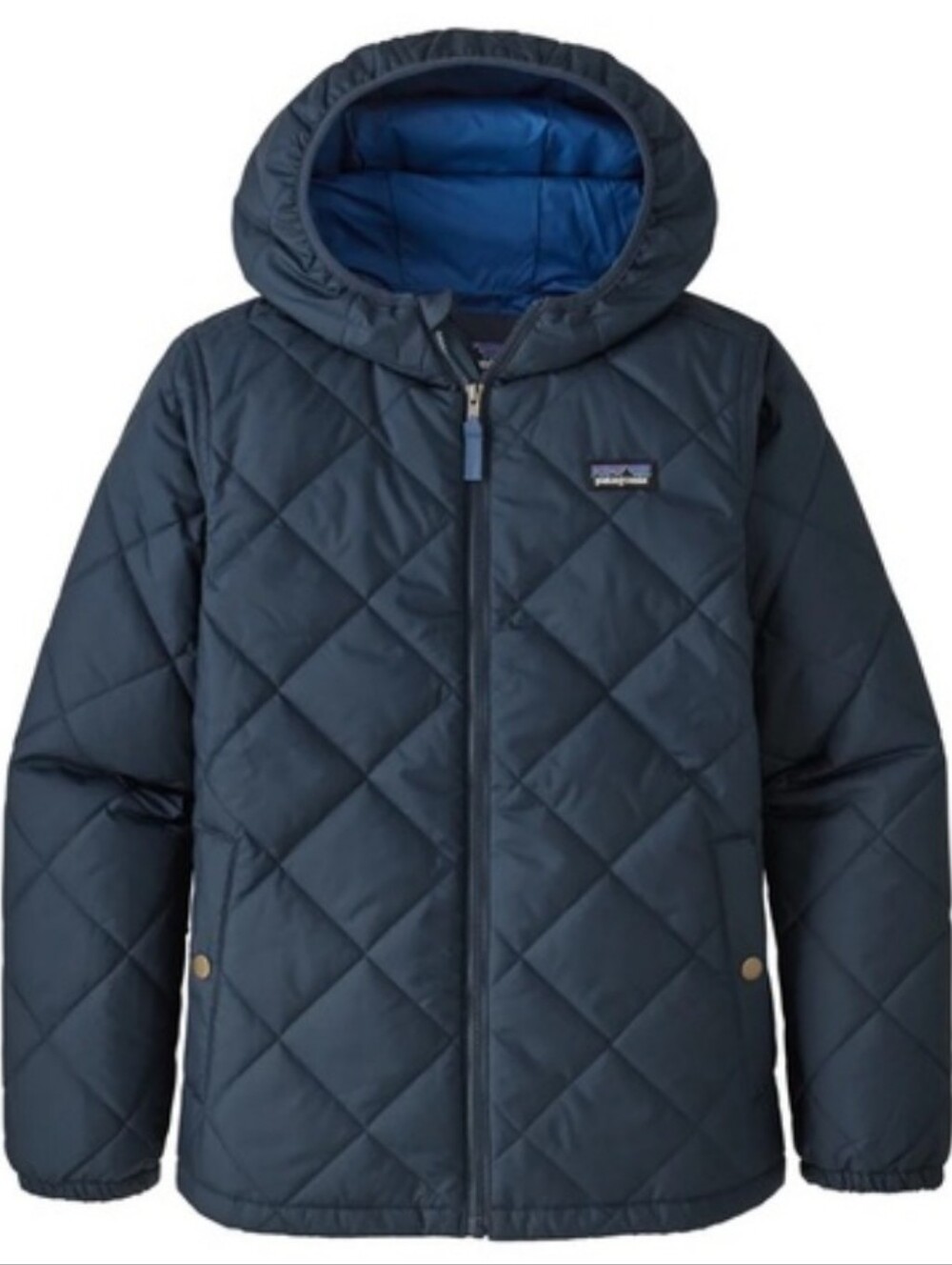 Patagonia Kids Quilted Hooded Jacket in Navy Blue, Large Kids 12yr